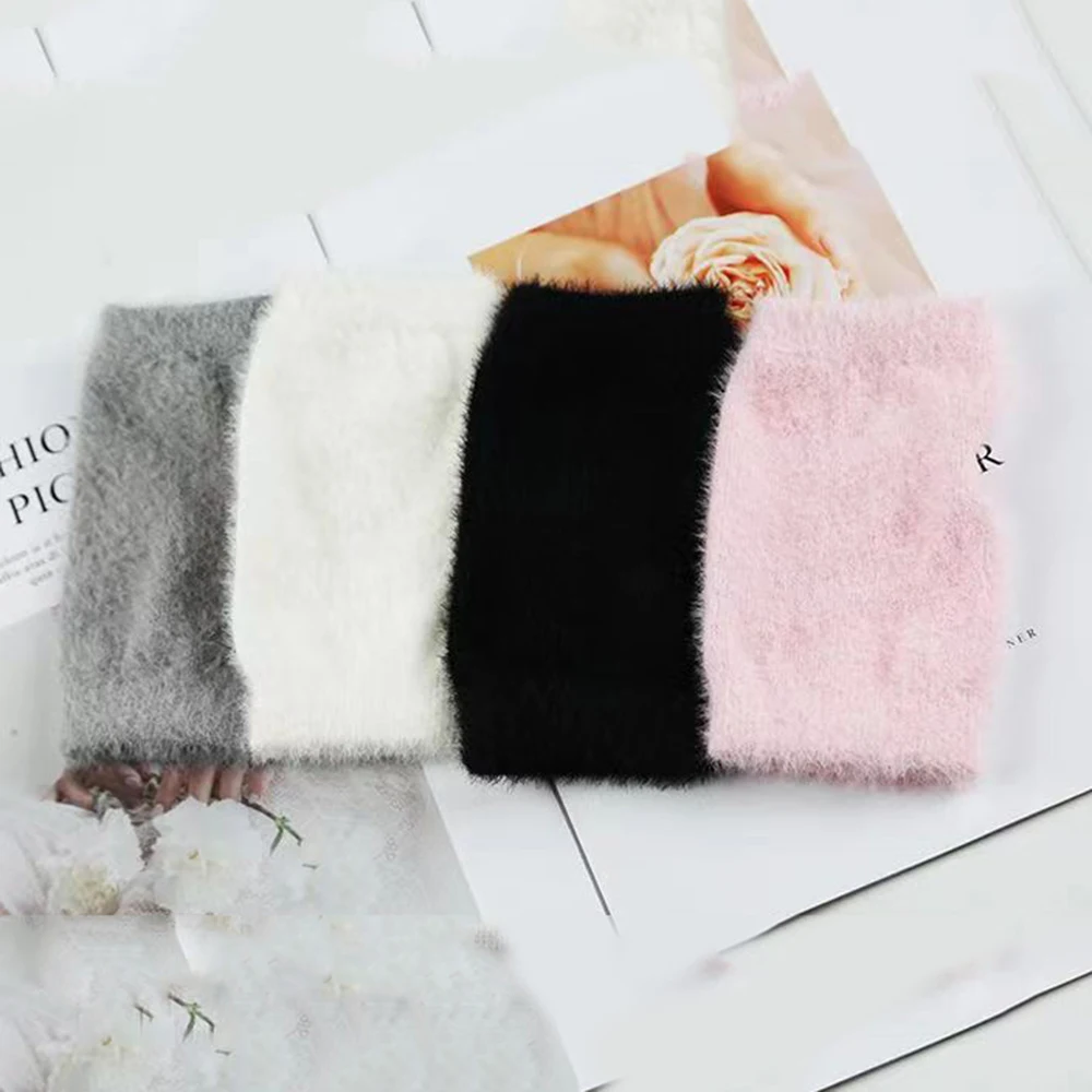 Women Winter Half Finger Gloves Soft Warm Wool Knitting Elastic Arm Gloves Fluffy Imitation Mink Mittens Fingerless Arm Warmer