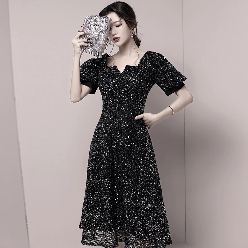 

Ele Bla Midi Dr iny Sequins Lightweight Luxury Women's Dr Par Evening Gown Casual Wear Polyester Fiber