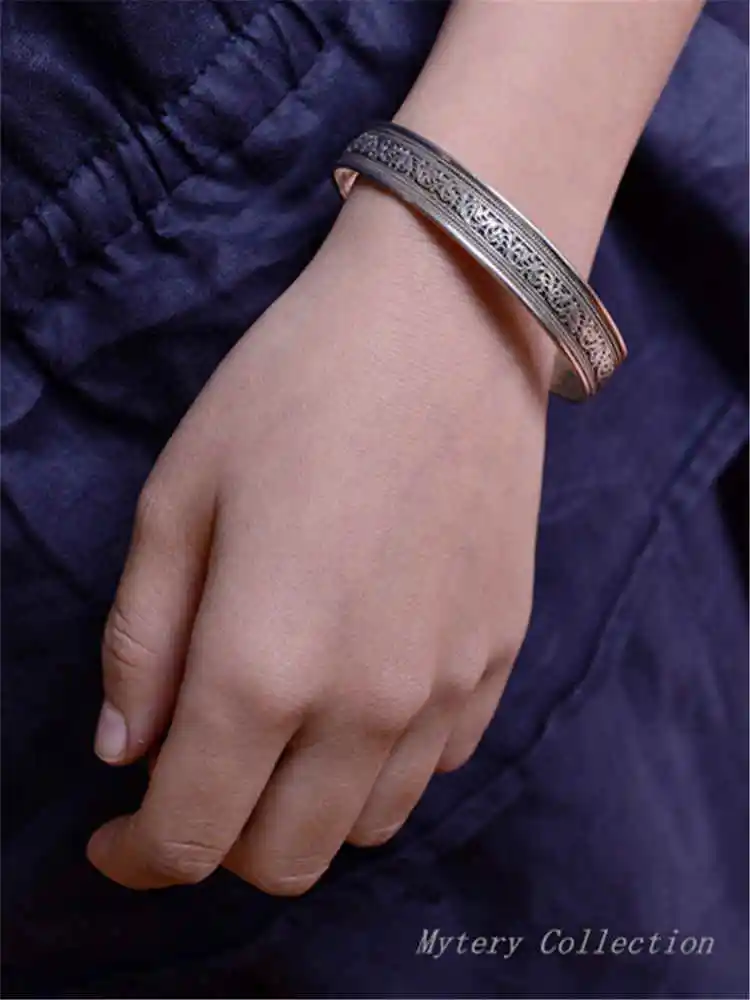 Nepal Copper Warpped Flower Silks Open Cuff Bangles Vintage Jewelry BB-481