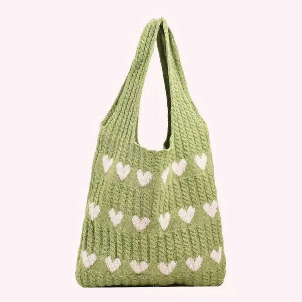 Women Knit Love Tote Bag Color Blocking Lightweight Handbag Large Capacity Shoulder Storage Bag Armpit Hobo Bag Commuting Bag