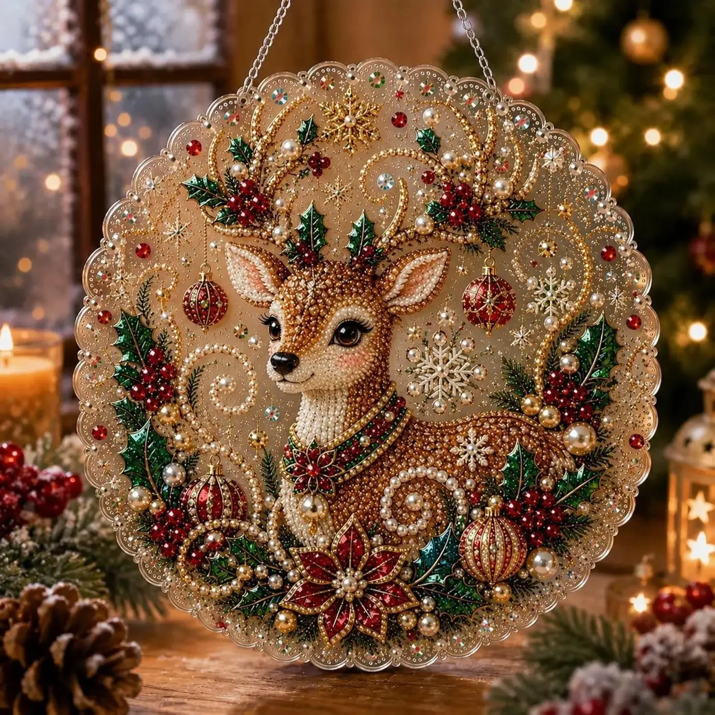 Christmas Pearl Diamond Art 3D DIY Santa Claus Snowman Acrylic Pendant Home Window Decoration Adult Xmas Handmade Craft Gifts