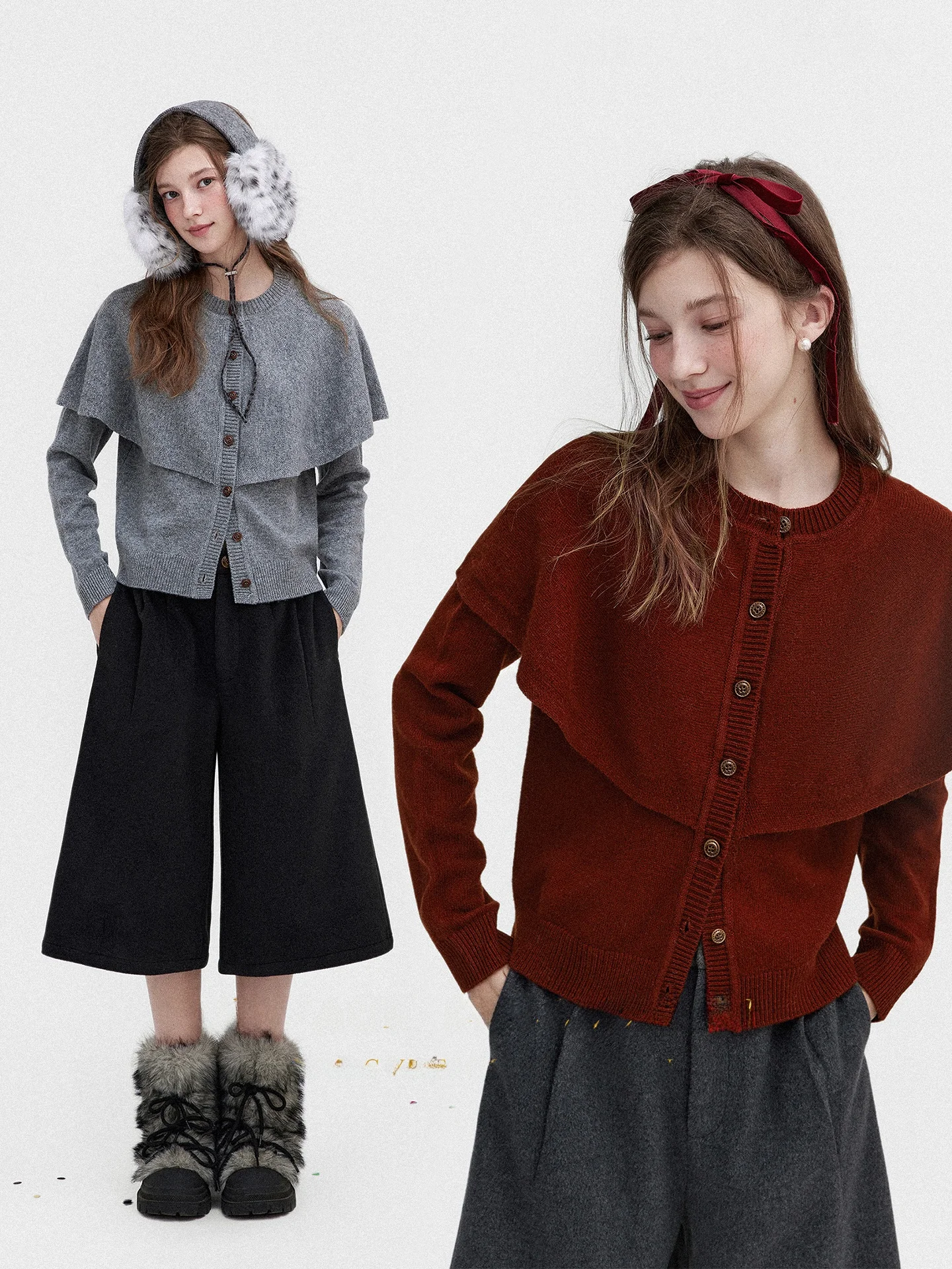 

Retro Short Knitted Woolen Cardigan Women's Fake Two-Piece Style 100% Pure Wool Comfortable Britsh Commute Style Long Sleeve