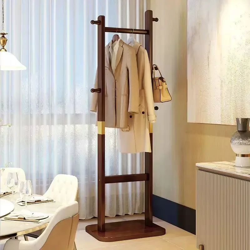 Modern wooden storage rack, freestanding hanger with hat and bag hooks, bedroom entrance storage rack