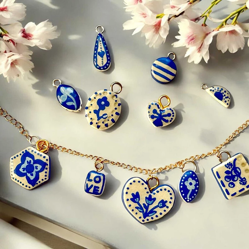 

10 шт./лот, аксессуары для ювелирных изделий, сделай сам, квадратный кулон с цветком любви, веер и подвески в виде карпа, подвеска в виде корпуса телефона для ожерелья