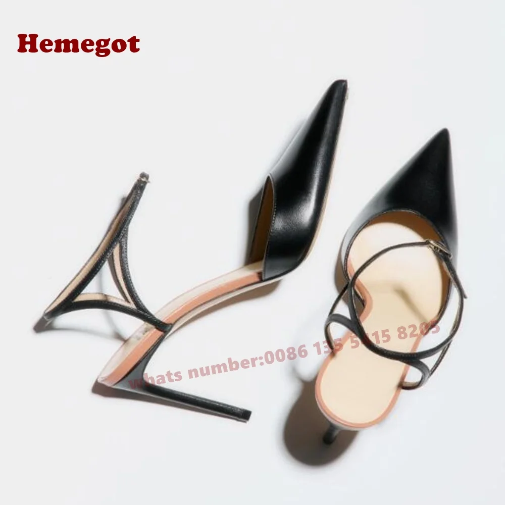 Black Slingback Stiletto Heels Pumps Pointy Toe Buckled Side Air 2025 New Party Casual Shoes Patchwork Cut Out Luxury Sandals