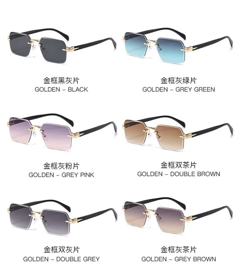Rimless Sunglasses Rectangle Fashion Popular Women Men Shades Square Sun Glasses For Female Male Summer Traveling Oculos - view 4