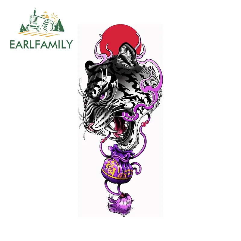 EARLFAMILY 13cm x 5.8cm Tiger Tattoo Car Stickers Surfboard Animal Purple Purse Decal Waterproof Windows Occlusion Scratch Decor