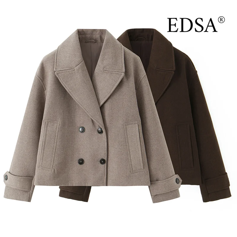 

EDSA женская двубортная укороченная куртка пальто с длинными рукавами на осень-зиму женская верхняя одежда