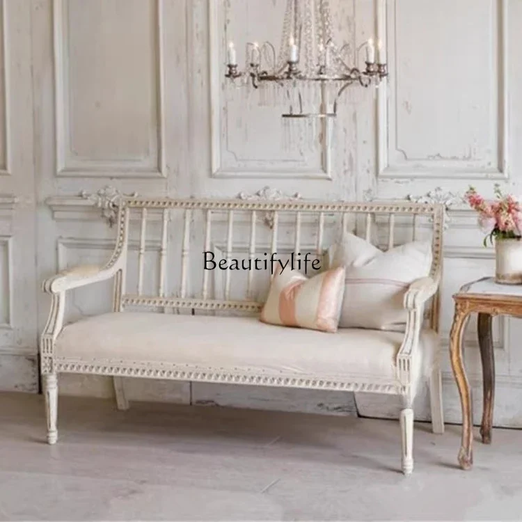 

LXFrench retro solid wood old carved three-person sofa villa living room reception photo sofa chairSSS