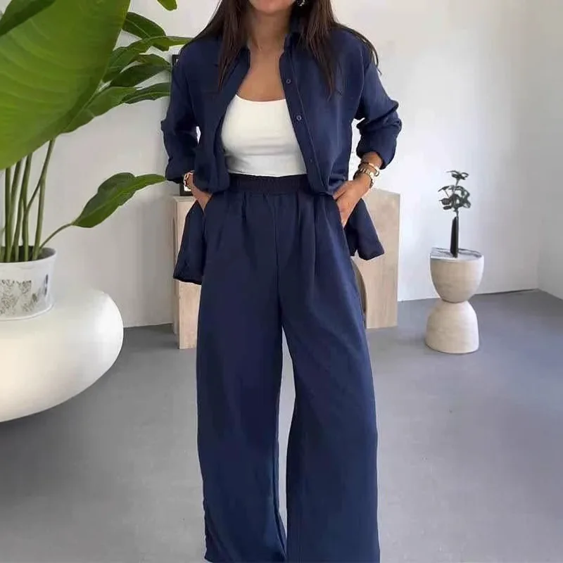 

L Color irt plus Size Women's Casual Pants Set Long Sve Button up Faionable Workwear Student orm Summer Outfit