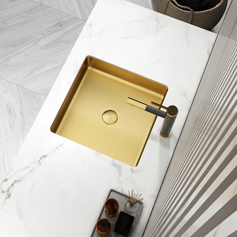 

Brushed gold SUS304 Stainless steel Square 420*420*120mm Basin sink Luxury Lavabo Golden Wash basin Popular design hand basin