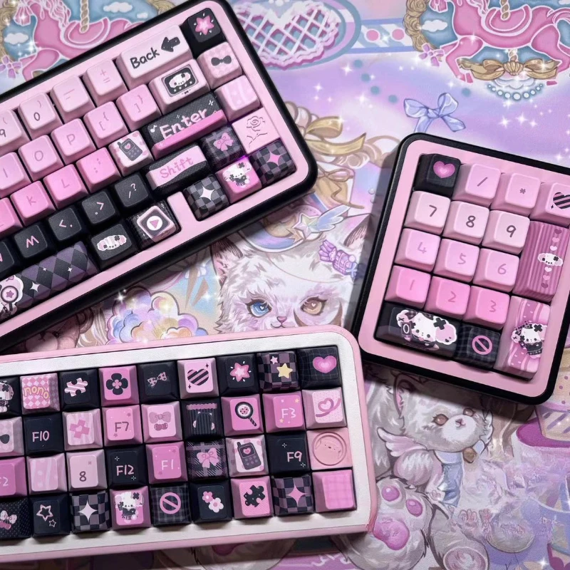 MiFuny Cute Pink Keycaps Set Kawaii PBT Heat Sublimation EOA/MDA/CHERRY Profile Keycaps for Mechanical Keyboards Accessories