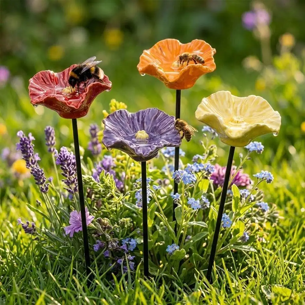 Bee Water Feeder, Portable Drinking Fountain Holder Bee Watering Station, Creative Resin Flower Bird Waterer Household