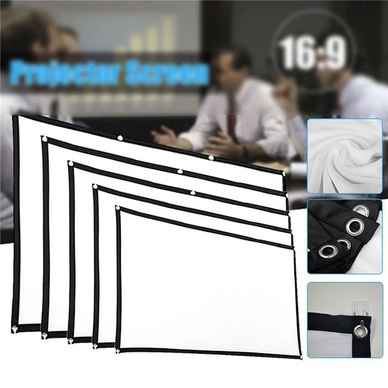 Tela portátil do projetor HD para Home Theater e exterior, dobrável, anti-vinco, branco, 120 Polegada