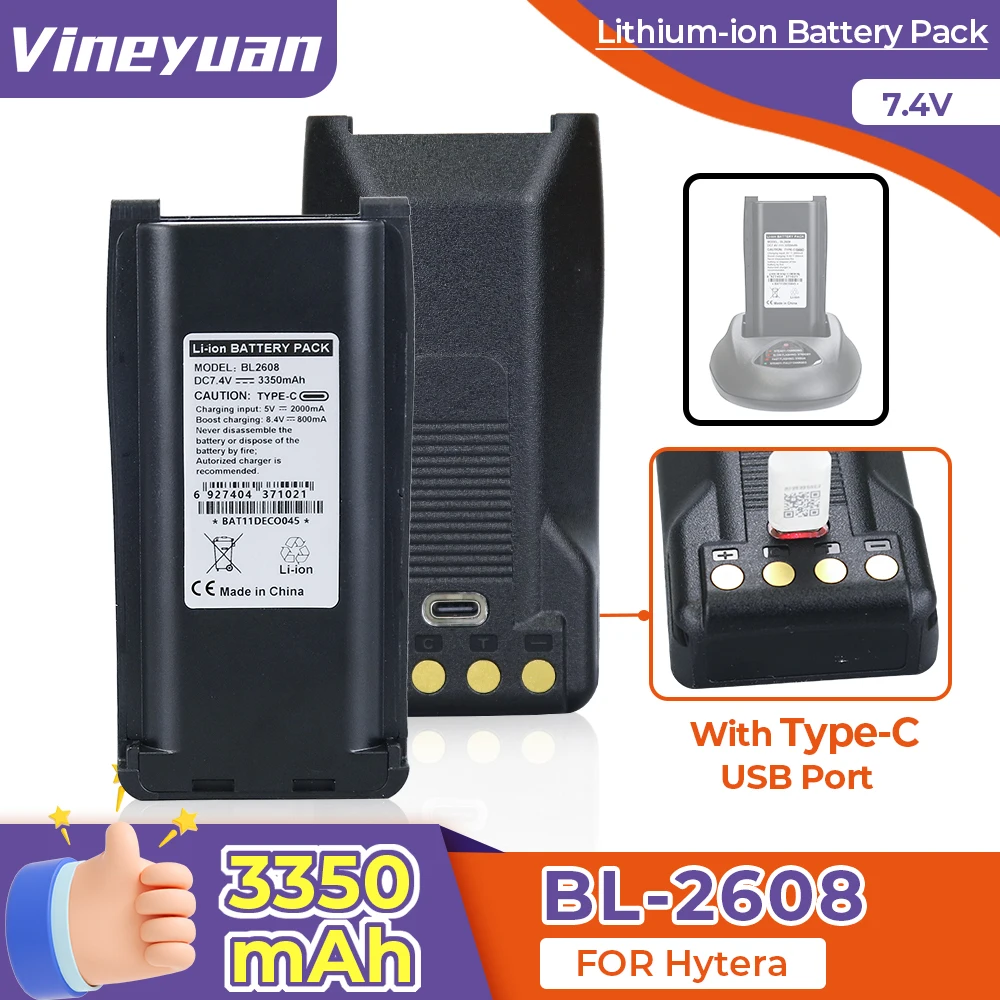 

BL2608 3350 мАч Type-C USB литий-ионный аккумулятор для Hytera TC700 TC-700U TC-700P TC-710 TC-720 TC780 TC780M BL1703 BL2102 двусторонний