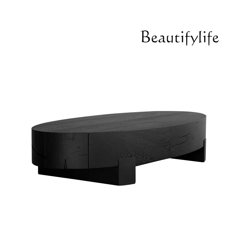 

Nordic minimalist retro solid wood coffee table living room low table creative wabi sabi wind black log coffee table