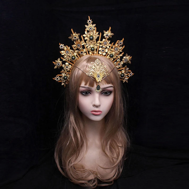 Gothic Lolita Tiara korona dekoracje na Halloween bogini słońca barokowa korona chluba kościół Mary barokowa Tiara DIY części materiałowe