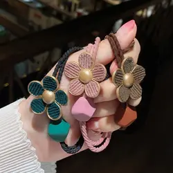 Korean version of Dongdaemun flowers rubber band hair ring net red leather head rope headdress