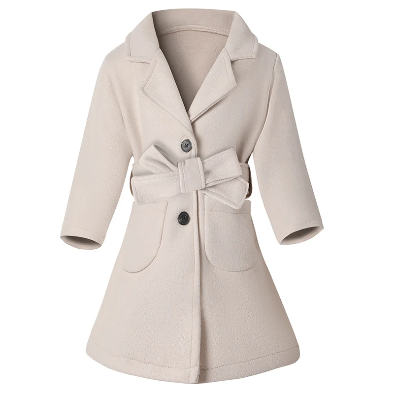 123  Girls Woolen Overcoat Autumn Winter Long Thick Warm Lapel Single Breasted Windbreaker Coat For Kids Fashion Outerwear 2-5 Y