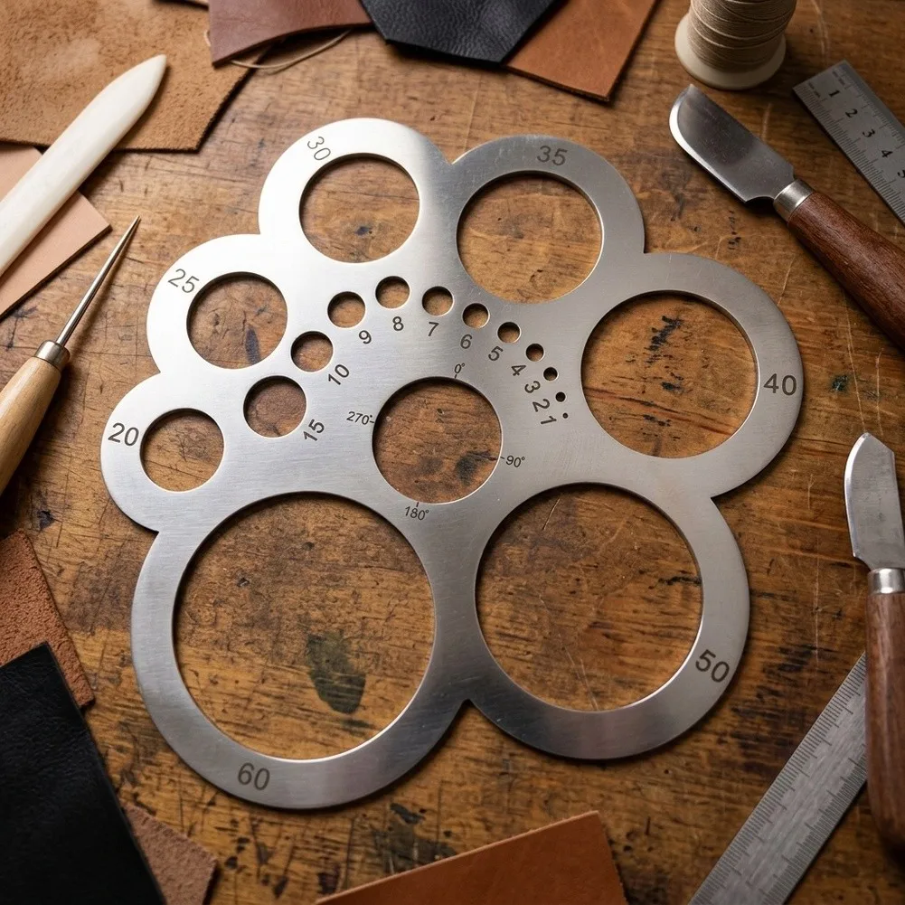 Stainless Steel Guide Circular Cutting Tool For Handmade DIY Projects Silver Multi Size Angle Ruler For Leather