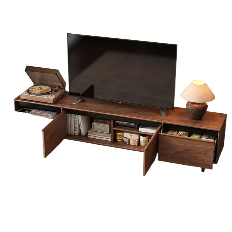 Solid Wood TV Cabinet Simple Floor to Ceiling Medieval Style Living Room Storage Locker Integrated Small Apartment