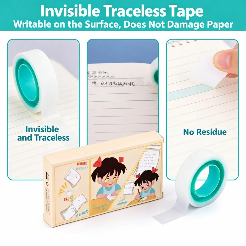 2Pcs Multi-functional Writable Invisible Tape Residue Free Clear Correction Tape Hand-Tearable Student Tape Students