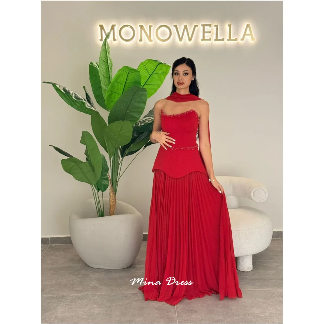 

Красное вечернее платье Mina по индивидуальному заказу, роскошные элегантные женские вечерние платья для особых случаев, шаль с бусинами, женский выпускной без рукавов