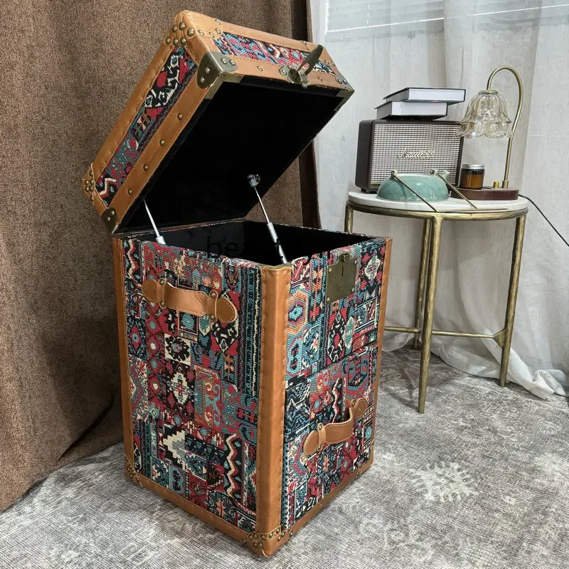 Esmt163 Medieval bedside table, colored weaving, bedroom storage, oil wax, leather, a few cabinets next to the locker