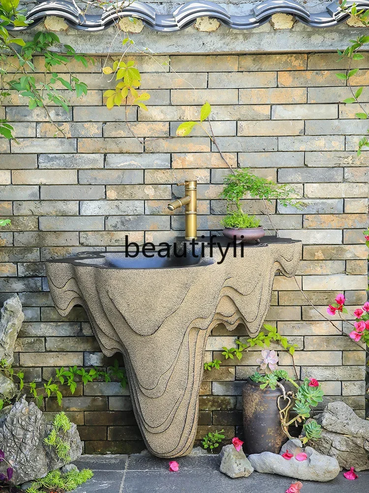 

Outdoor new Chinese washbasin courtyard garden art washbasin balcony terrace wall-mounted washbasin basin integrated