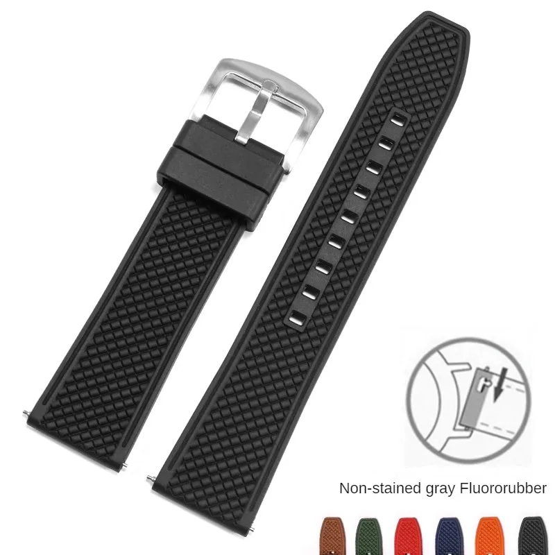 General Brand Flat Interface Non-stained Fluororubber Watch Strap With 19/20/21/22mm.