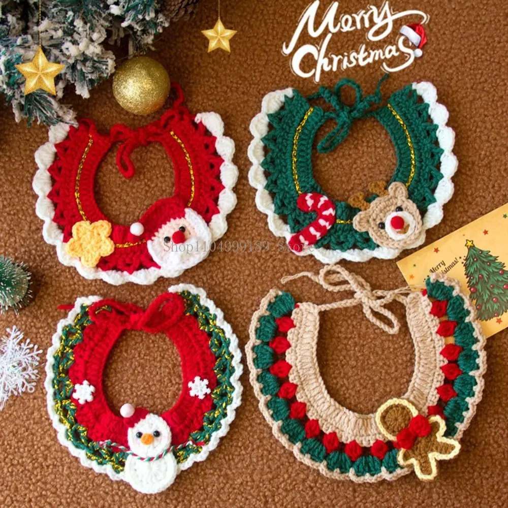 

New Christmas Pet Collar Hand-knitted Cartoon Cat Necklace Safety Delicate Puppy Neck Strap Kitten