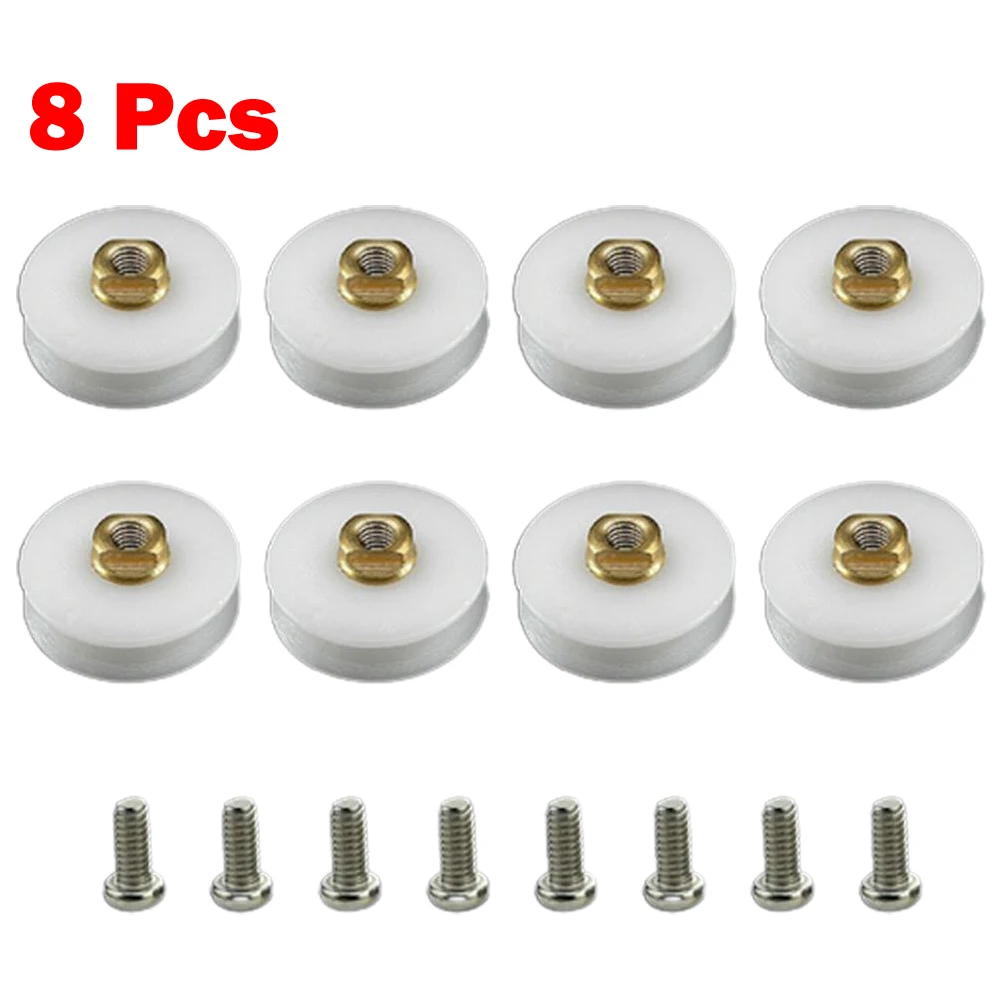 8 Pcs 22.5mm Shower Room Polia Banheiro Branco Porta De Vidro Deslizante Rodas De Nylon Rolo De Cobre Rolos Porta De Chuveiro Com Parafusos