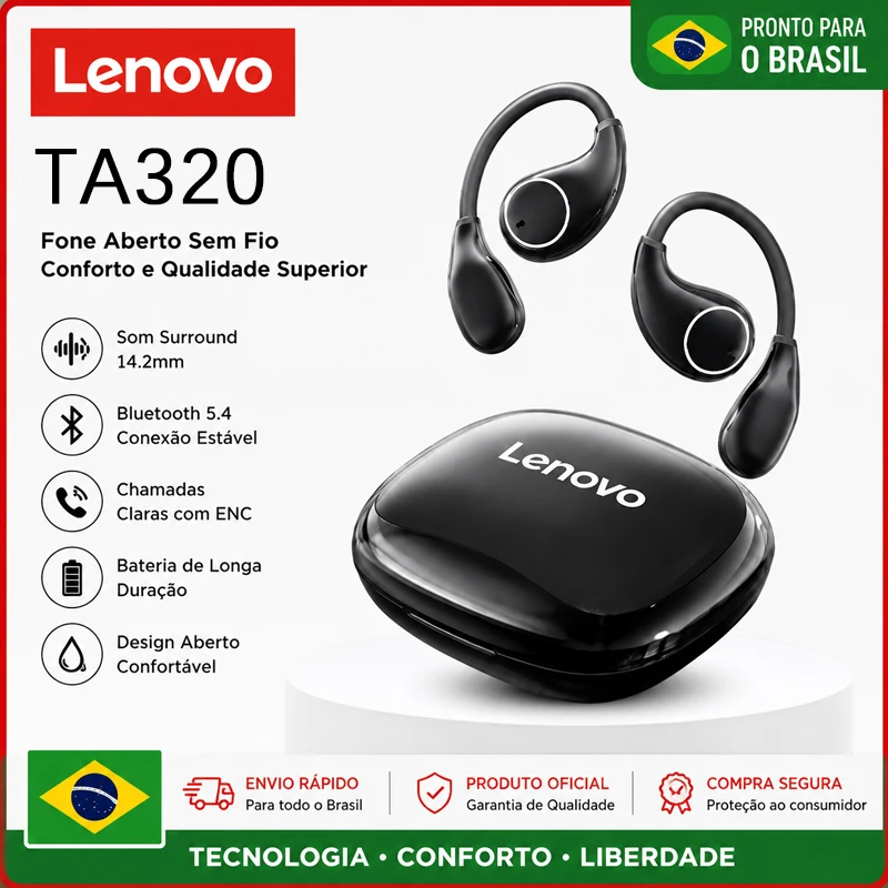 New Lenovo TA320 Bluetooth5.4 Wireless Earphones Long Battery Life HiFI Stereo Headphone Noise Cancelling Sport Headset With Mic