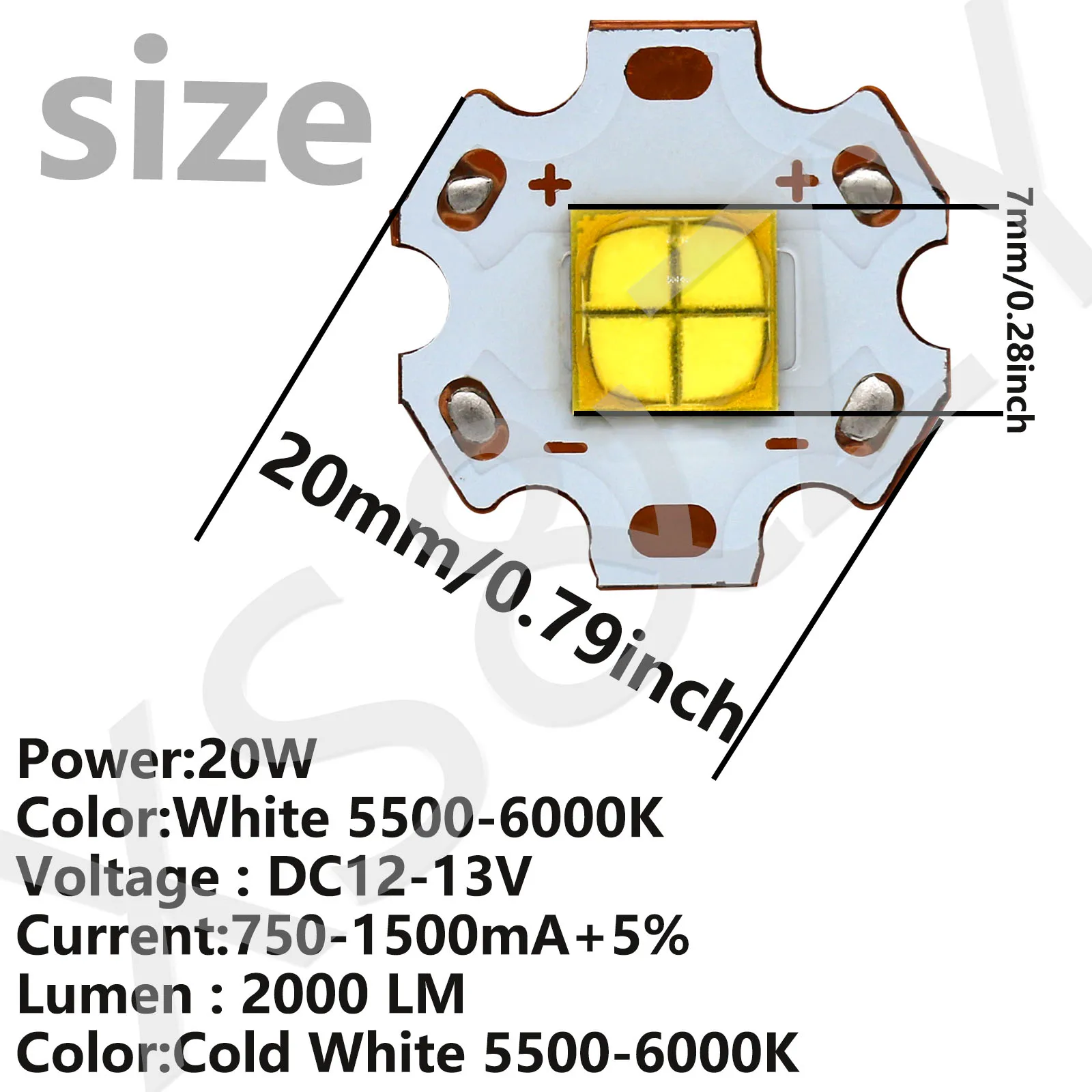 LED High-Power 20W Lamp Bead DC12-13V White Strong Flashlight Accessory For Outdoor Flashlight Night Light Headlight Accessories