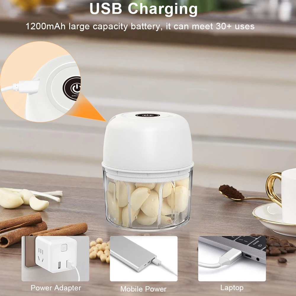 Mini Garlic Processor Electric Food Chopper USB Charging Meat Grinder 300ml Garlic Masher Machine Vegetable Crusher Mini Chopper