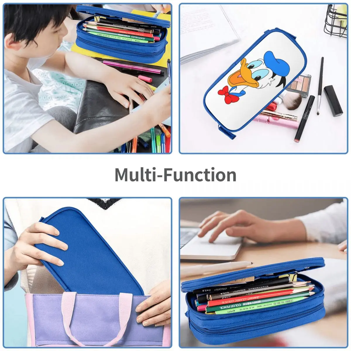 Cartoon Donald Duck Goofy Pencil Case Double Layer Large Capacity Office Supplies Mickey Minnie Pencilcase Birthday Gift