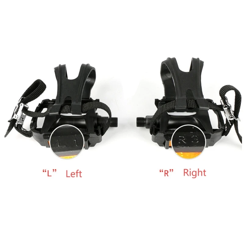 Bike Pedals with Straps and Toe Clip Bicycles Non-Slip Pedals for Exercise Bike, Spin Bike and Outdoor Bicycles