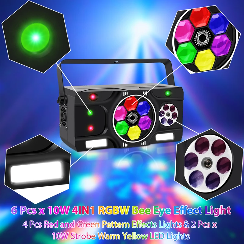 80W LED RGBW LED 5in1 Bee Eye Effect Strobe Stage Light Starry Sky Night Light With Remote Control Green Red Beam Scanner Lights