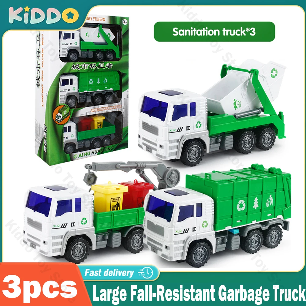 

Children's Large Fall-resistant Garbage Truck Toy 3pcs/Set Ladder Truck Lift Sprinkler Engineering Truck Children's Day Gifts