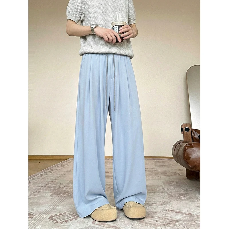 

Summer Thin Pants Men Fashion Black Casual Pants Men Streetwear Loose Wide Leg Pants Mens Oversized Blue Trousers M-3XL