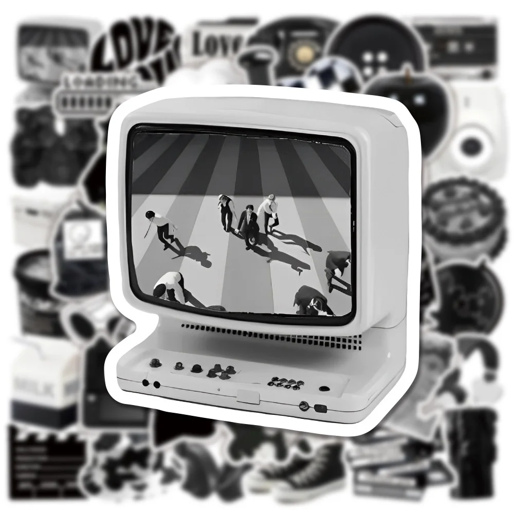 50 Black And White Ins Style Graffiti Waterproof Stickers For Notebook Helmet Decal