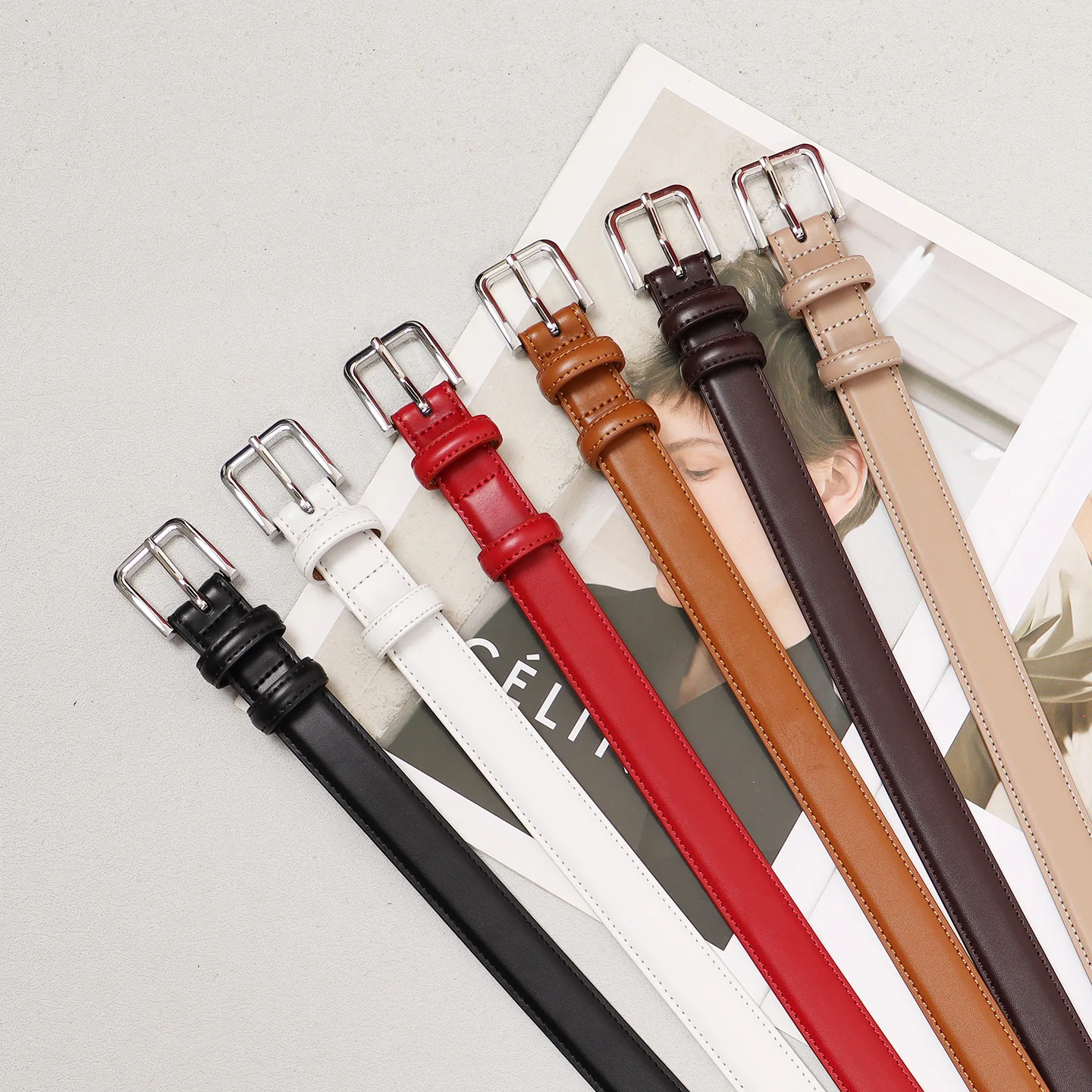 高級ハイエンドトップレイヤー牛革レディースレザーベルト、カジュアルパンツジーンズ装飾トレンディベルトキャンディーカラー