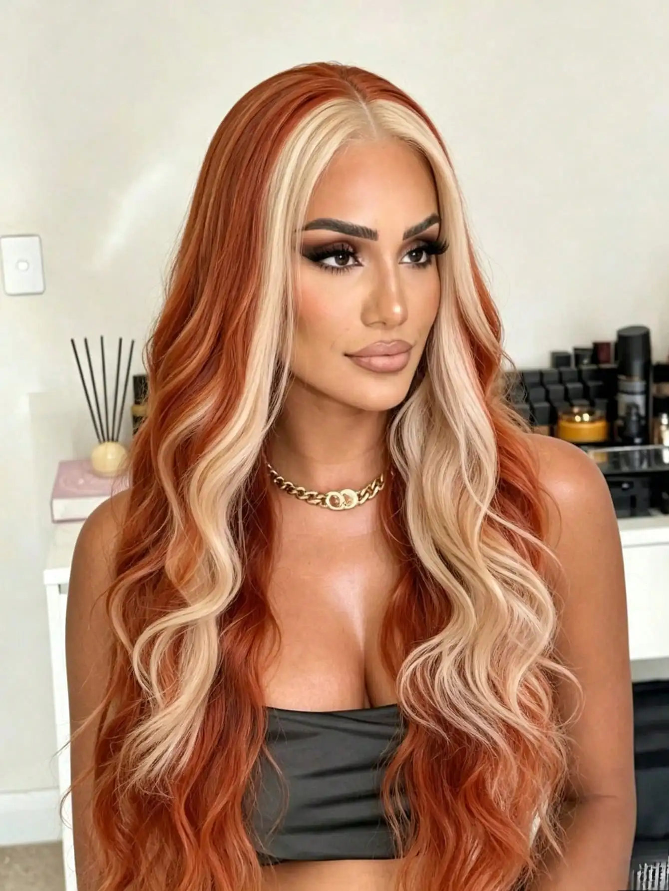 250% Density Highlight Blonde Body Wave Lace Frontal Wig Brazilian Human Hair 13x4 Hd Transparent Lace Front Wigs Human Hair for Women Ginger Orange with Blonde Water Wave Lace Front Wigs Pre Plucked Bleached Knots For Halloween Use