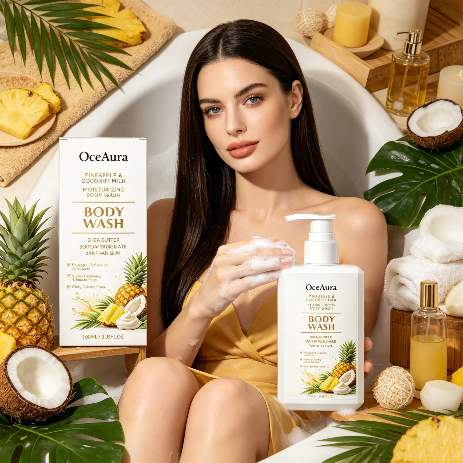 Ultra Moisturizing Body Wash Pineapple Coconut Milk Scent Deep Clean Lasting Fragrance Bath Care Hydrating Nourishing Shower Gel