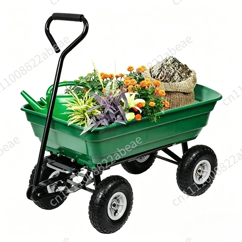 Household multi-functional garden tool cart four-wheel trailer trolley plastic dump truck