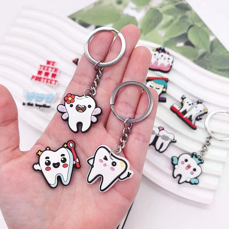 10Pcs Random Dental Tooth Shape Model Simulation Keychain Fashion Keyring Cartoon Lovely Girls Kids Gift Pendant Teeth Key Chain