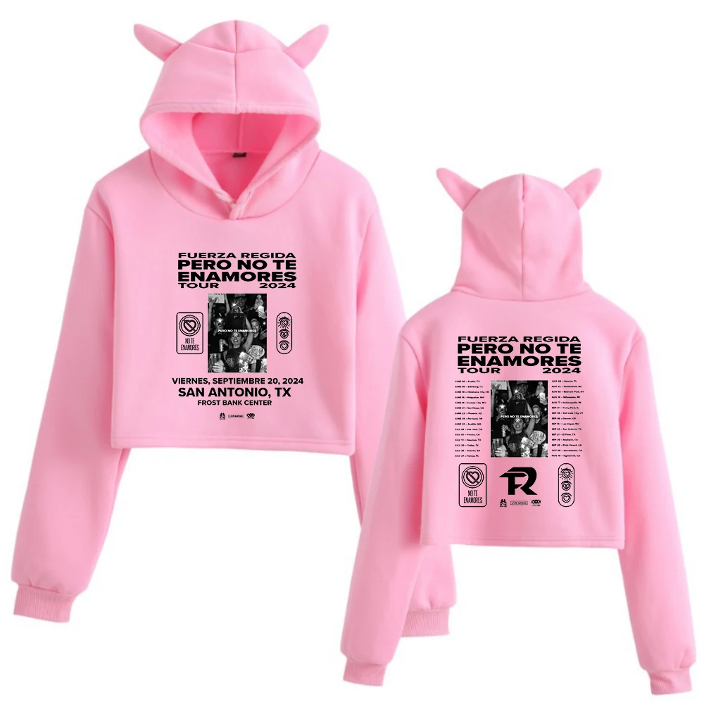 Fuerza regida pero no te enamores tour 2024 katzen ohren langarm regelmäßige musikfans geschenk druck mädchen mode hoodie