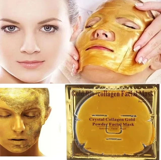 10Pcs/Lot Skin Care Facial Mask Gold Collagen Black Mask Gold Crystal Collagen Powder Moisturizing Firming Oil-Control Face Mask