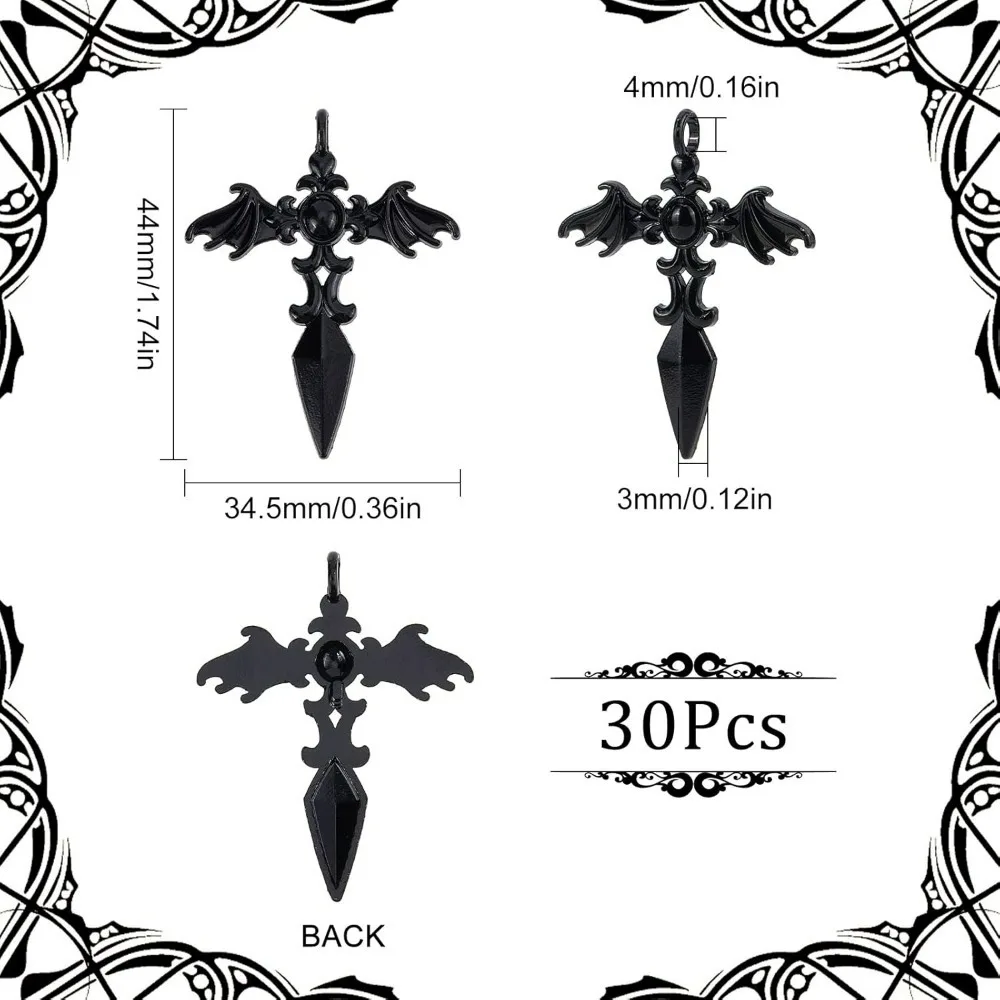 1 Box 30Pcs Gothic Style Angel Wing Charms Black Sword Charm Cross Wings Charm Weapon Brave Protection Charms for Jewelry