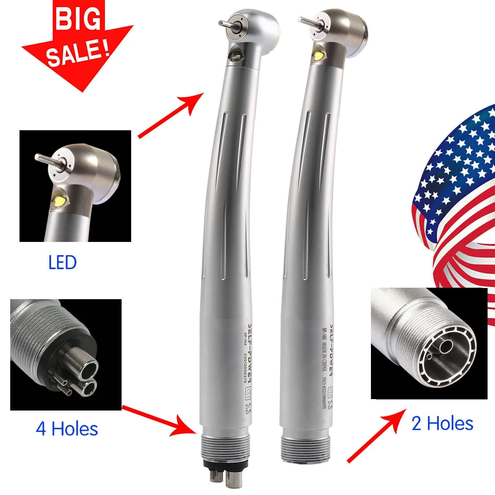 

Kavo Style Dental Fiber Optic High Speed Turbine LED E-generator Push Button Handpiece 2/4HOLE